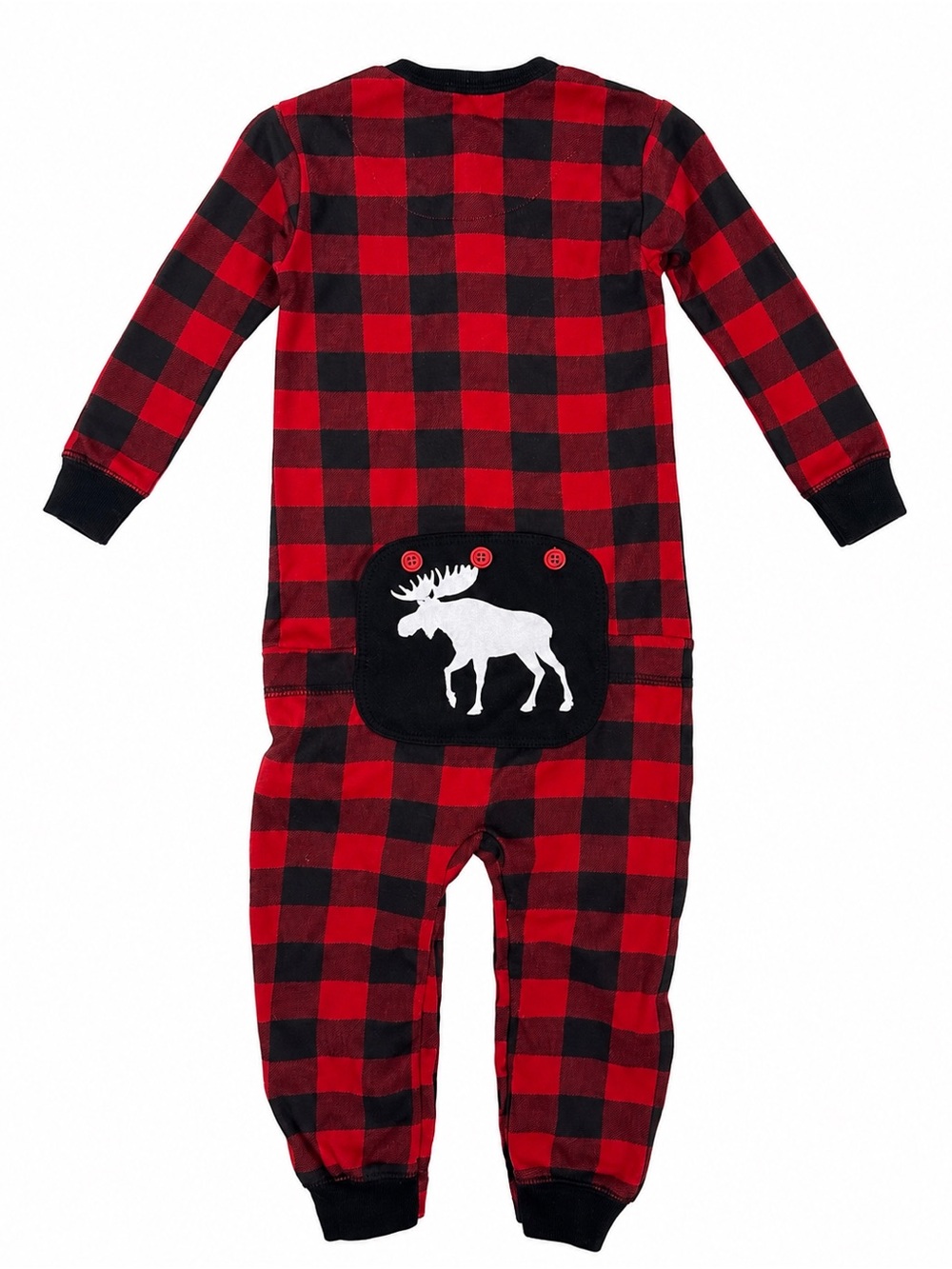 Red & Black Buffalo Plaid Baby One-Piece with Moose Applique